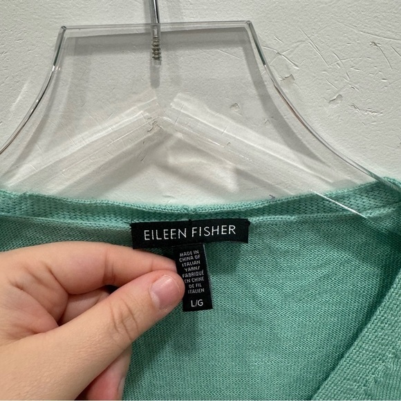Eileen Fisher Italian Yarn Fine Knit Long Sleeve Tunic Sweater Large Green - Picture 5 of 7